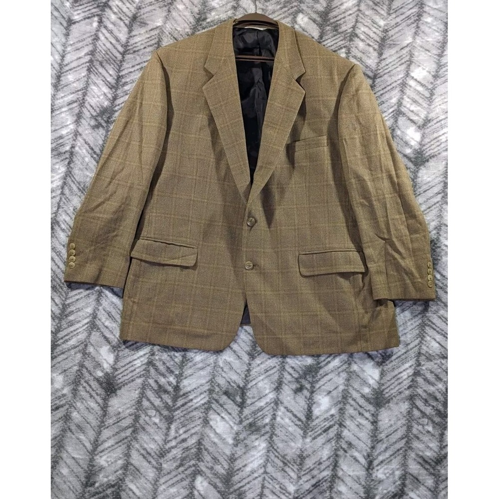 Hunter Lords 48 L Silk Wool Tan Windowpane Check Blazer Sport Coat Jacket USA